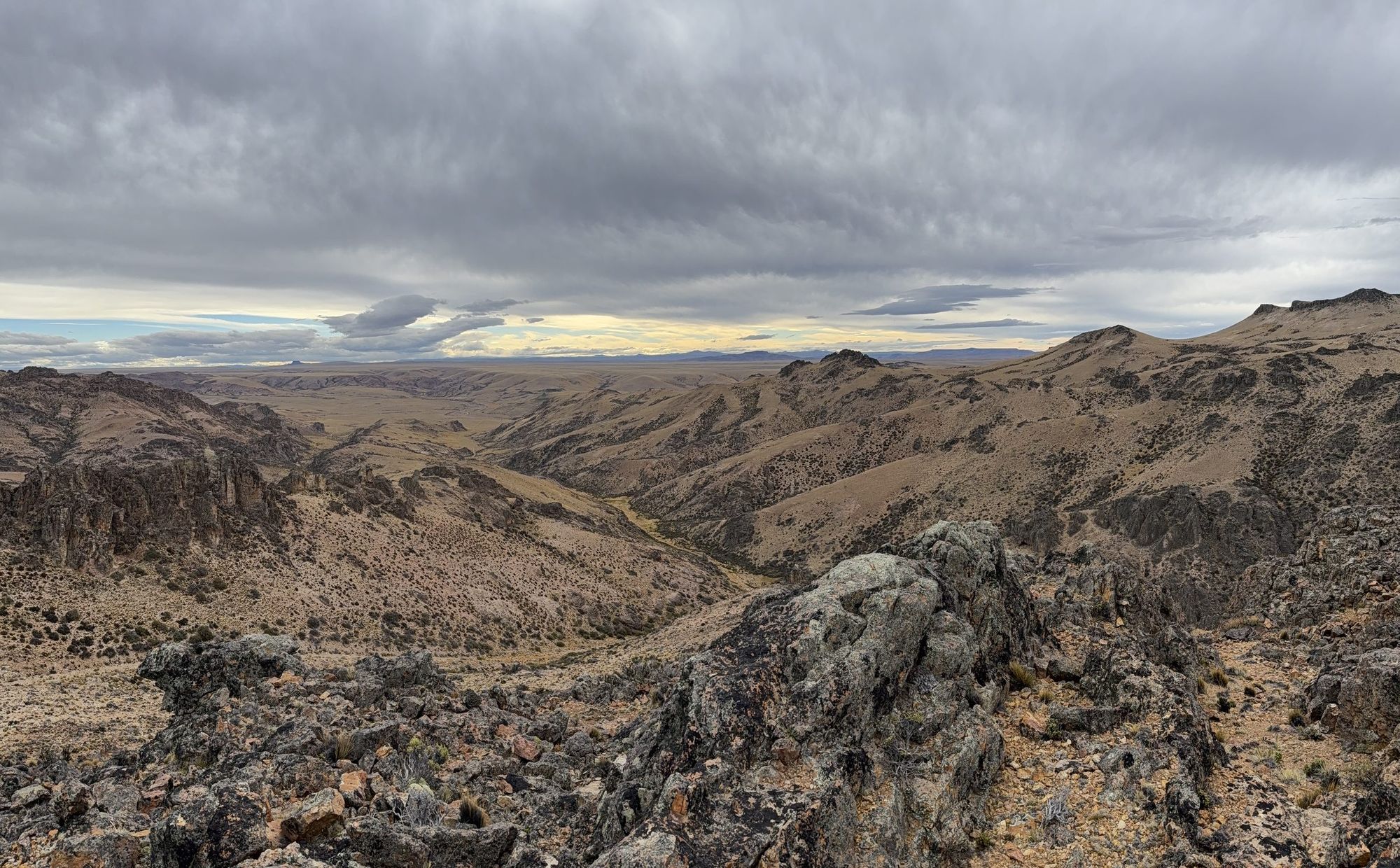 Valley in the Deseado Massif seen from a rocky outcrop